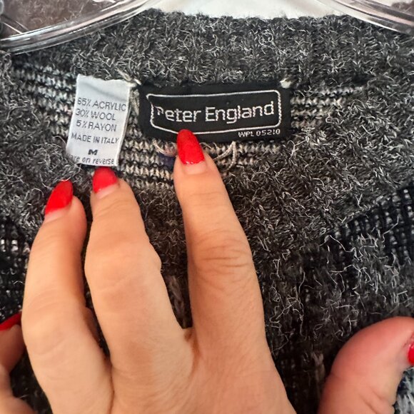 VTG 80s Peter England Long Cardigan Sweater Handmade Acrylic - Men M - Picture 2 of 3